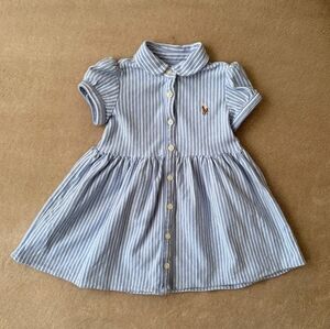Ralph Lauren Baby Girl Blue/White Striped Oxford Dress w/Bloomer Size 9 Months